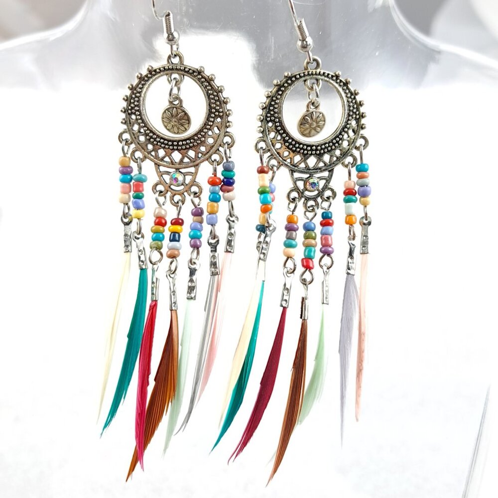 Beaded Feather Earrings